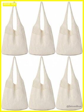 6 Pack Crochet Tote Bags Mesh Beach Bag Hollow out Knit Shoulder Handbag Large